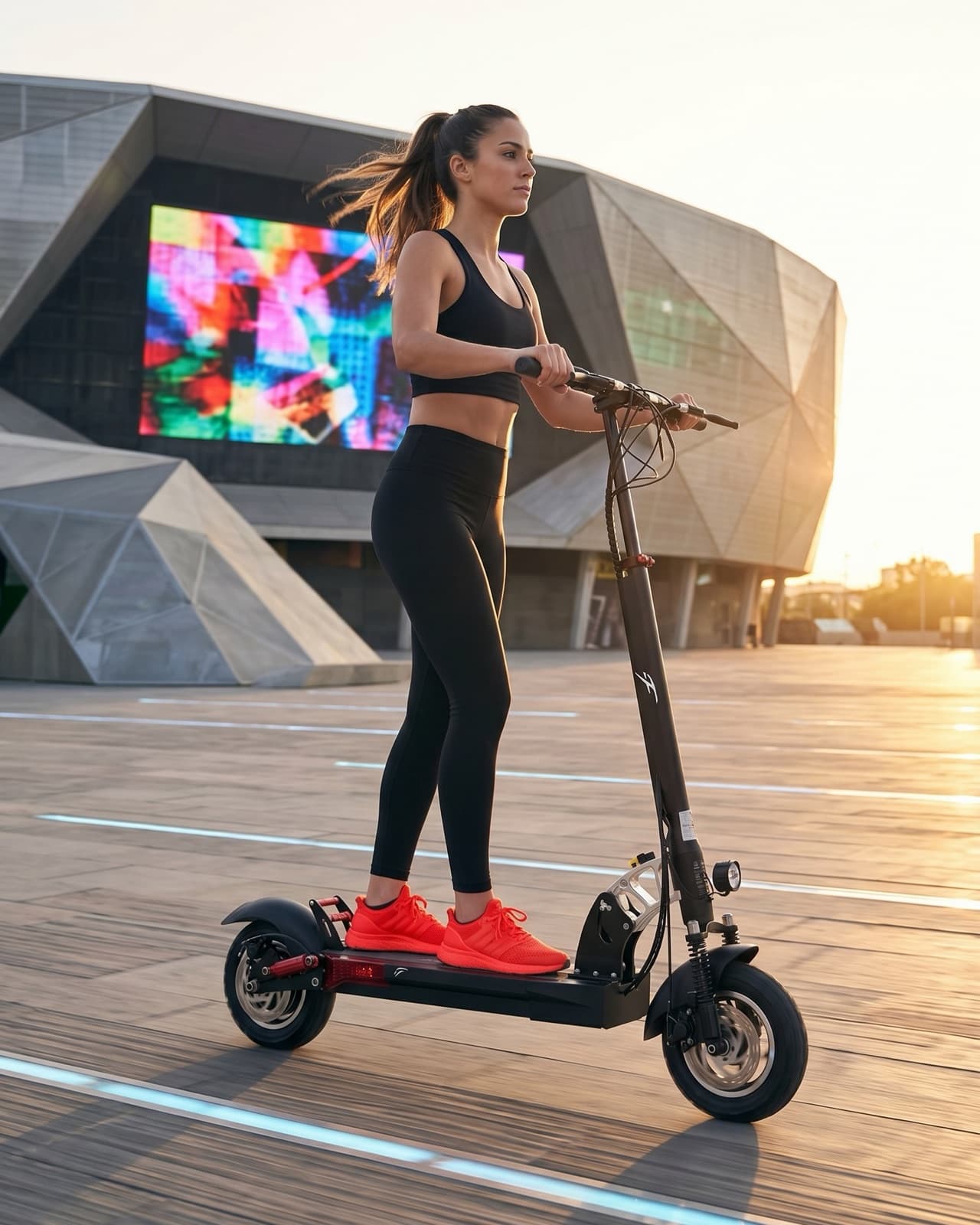 F1 Scooters rider in motion on a city street